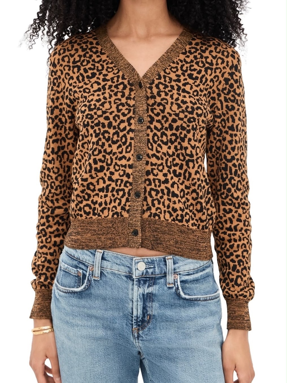 THE GREAT. Shrunken V-Neck Leopard Print Cardigan Size 0 / XS